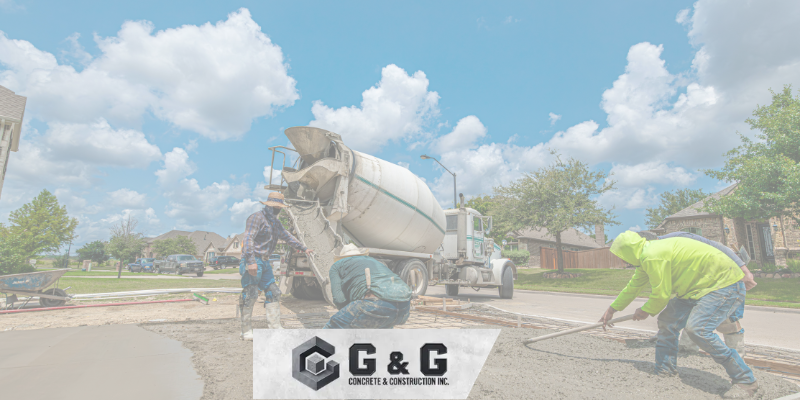 People are pouring a concrete slab. G&G's logo is overlayed.