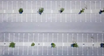 An aerial view of an empty parking lot
